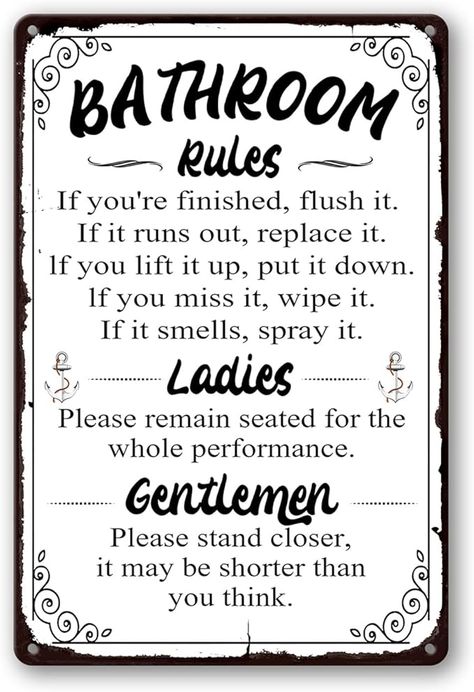 Funny Bathroom Rules Signs Metal Tin Sign, Please Flush Toilet Sign For Door, Stand Closer Its Shorter Than You Think Signs Guest Bathroom Black Wall Decor Humour Warning Sign Adult Home Decor 12×8 Inch #funny #bathroomrules #bathroomsign #bathroom #homedecor #bathroomdecor *this link is an affiliate link meaning if you make a purchase through this link I may earn a small commission* Toilet Rules Printable Funny, Bathroom Rules Printable Free, Please Flush The Toilet Sign, Toilet Rules Printable, Bathroom Funny Signs, Flush The Toilet Sign, Bathroom Black Wall, Flush Toilet Sign, Disco Interior