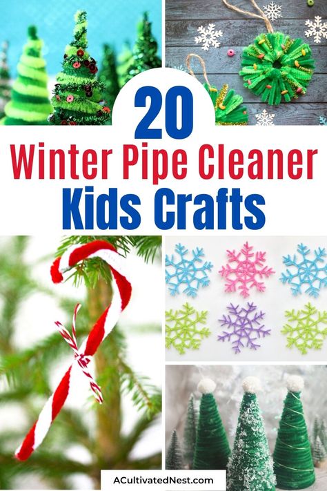 Pipe Cleaner Winter Crafts For Kids, Winter Pipe Cleaner Crafts, Pipe Cleaner Winter Crafts, Pipe Cleaner Holiday Crafts, Pipe Cleaner Christmas Crafts For Kids, Snowflake Pipe Cleaner Ornaments, Elf On The Shelf Pipe Cleaner Ideas, Christmas Craft With Pipe Cleaners, Christmas Pipe Cleaner Crafts For Kids