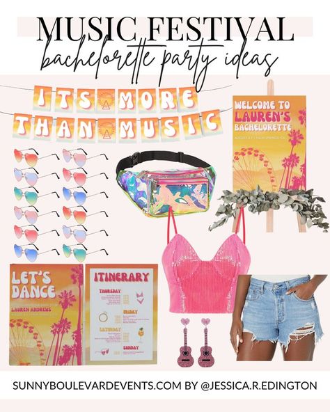 Bachelorette Music Festival Theme, Rave Theme Bachelorette Party, Music Themed Bachelorette Party, Bach Party Outfit Ideas, Music Festival Bachelorette Party, Festival Hen Party, Coachella Bachelorette Party, Coachella Bachelorette, Music Festival Themed Party