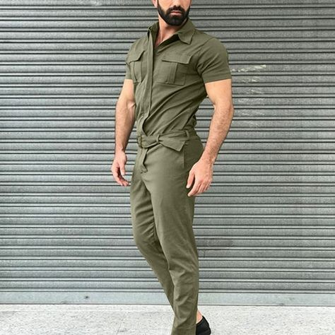 Zppruwei Men'S Short Sleeve Workwear Jumpsuit - Walmart.com Middle East Clothing, Men Overall, Men Jumpsuit, Cargo Work Pants, Mens Overalls, Jumpsuit Casual, Jumpsuit Men, Traje Casual, Cotton Jumpsuit