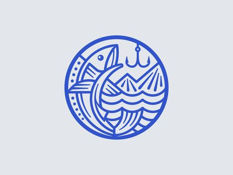 Fishing Emblem 📌 Logo for Sale by graph_uvarov on Dribbble Monoline Logo, Rays Logo, Marines Logo, Sea Logo, Canned Seafood, Different Symbols, Trademark Logo, Fish Fish, Fish Illustration