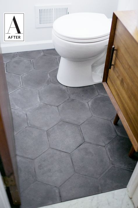 Hexagon Tile Bathroom, Bathroom Apartment, Bad Inspiration, Upstairs Bathrooms, Boys Bathroom, Bathroom Pictures, Bathroom Spa, Bathroom Floor Tiles, Basement Bathroom