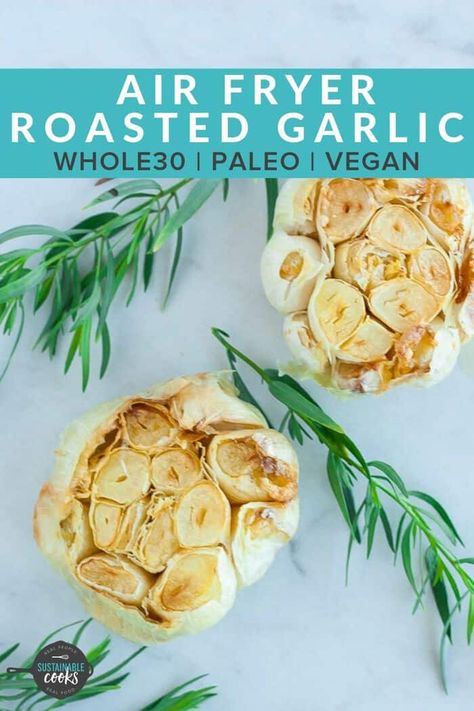 Air Fryer Roasted Garlic is so simple to make and even better, cooking it won't heat up your house! Packed with flavor, roasted garlic cloves adds a delicious and mellow garlic flavor to so many dishes. You'll love how quickly this roasted garlic recipe comes together! #airfryergarlic #airfryerrecipe #roastedgarlic Roast Garlic Bulb, Air Fryer Roasted Garlic, Roast Whole Garlic, Roasted Garlic Recipe, Roasted Garlic Cloves, Scratch Cooking, Whole 30 Meal Plan, Hummus Dip, Garlic Recipe