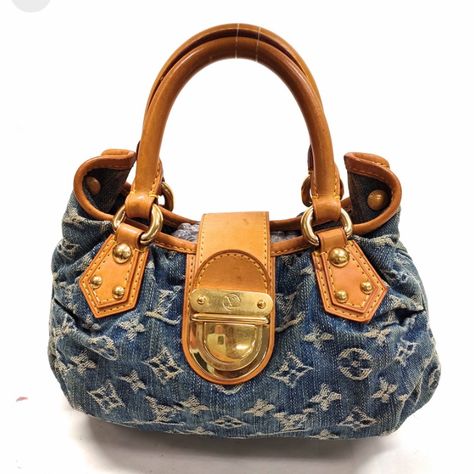 This Piece Is Vintage And Great Condition , Signs Of Wear On Leather Handle , Including Water Marks No Tears Accessories Include Original Dust Bag See Photos Refurbished Louis Vuitton Bags, Louis Vuitton Blue Bag, Vintage Lv Bag, Mini Designer Bags, Louis Vuitton Denim, Fashion Hippie, Vintage Designer Bags, Luxury Bags Collection, Handbag Essentials