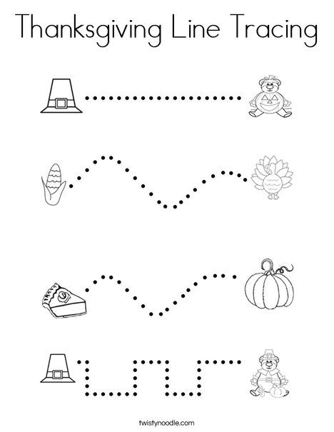 Thanksgiving Line Tracing Coloring Page - Twisty Noodle Thanksgiving Worksheets Preschool, Preschool November, November Preschool, Thanksgiving Lesson Plans, Line Tracing Worksheets, Thanksgiving Activities Preschool, Preschool Thanksgiving, Line Tracing, Thanksgiving Lessons