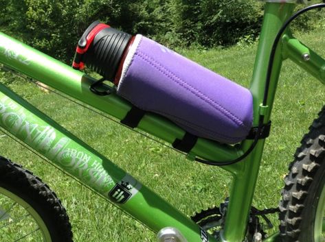 No Drill Bike Water Bottle Holder – The Stitchstress Drink Holder Diy, Bike Water Bottle Holder, Drink Koozie, Paint Bike, Bike Holder, Diy Water Bottle, Bike Water Bottle, Water Bottle Holder, Diy Holder