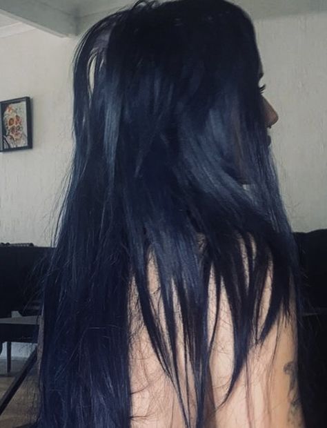 Dark Hair Color Ideas No Bleach, Black Hair Dye Inspiration, Brown Blue Hair Color, Black Hair Silver Tips, Dark Hair With Undertones, Darkest Blue Hair, Blueish Brown Hair, Dark Colored Hair Ideas, Super Dark Blue Hair