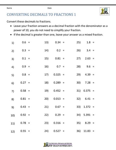 convert-decimals-to-fractions-worksheet-1.gif (1000×1294) Convert Decimals To Fractions, Decimals To Fractions, Fractions To Decimals Worksheet, Fraction Worksheet, Fractions And Decimals, Converting Fractions, Worksheet Preschool, Decimals Worksheets, Worksheets For Grade 3