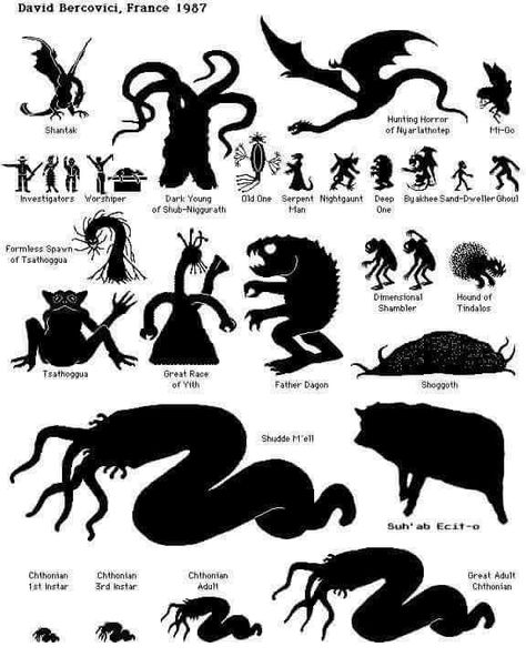 Cthulhu mythos monster size chart Lovecraft Monsters Art, Chuthulu Art, Cthulu Monster, Eldritch Horror Monsters, Lovecraftian Horror Art, Monster Folklore, Monster Lover Art, Eldritch Monster, Eldritch Gods