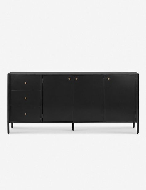 Mathus Sideboard Matte Black Buffet Cabinet, Black Buffet Sideboard, Black Sideboard Brass Handles, Modern Black Sideboard, Black Sideboard Target, Black Sideboard Buffet, Iron Sideboard, Disc Interiors, Dining Room Buffet