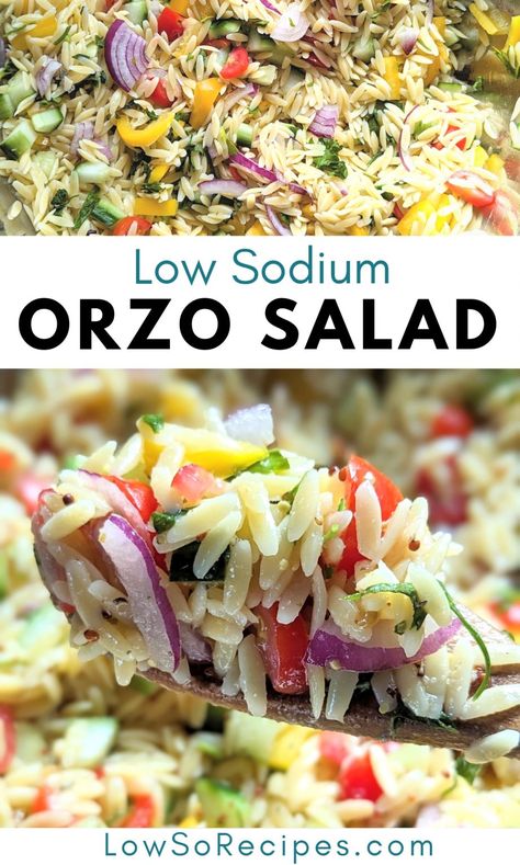 Low Sodium Orzo Salad Recipe - Low So Recipes Low Sodium Breakfast, Cardiac Diet Recipes, Low Sodium Recipes Heart, Kidney Friendly Recipes Renal Diet, Ckd Recipes, Salt Free Recipes, Low Potassium Recipes, Heart Healthy Recipes Low Sodium, Low Salt Recipes