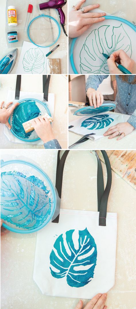 DIY Screen Printed Tote | Moss & Marsh | DIY Screen Printing | Easy Screen Printing | Screen Printing At Home | Screen Printing for Kids | Screen Printing Project | Easy Screen Printing Tutorial | Monstera Leaf | Farmers’ Market | Farmers’ Market Tote | Screen Printing Designs | Mod Podge Projects | Screen printing ideas | Screen Printing on Canvas |  Screen Printing on Vinyl | Craft Project | Kids Craft Project Ideas | Spring Break Craft Project Ideas | Paprika Southern Embroidery Hoop Screen Printing, Screen Print Projects, Homemade Screen Printing, Diy Screen Painting, Print Screen Design, Easy Screen Printing Designs, Paper Stencil Screen Printing, How To Screen Print At Home, Nature Screen Print