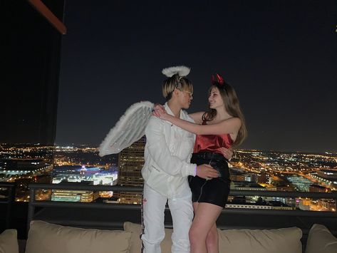 Angel Devil Costume Couple, Angel Devil Couple Costume, Boys Angel Costume, Halloween Costumes Angel And Devil, Devil And Angel Costume Couple, Angel Couple Costume, Devils Couple Costume, Angel And Devil Costume, Angel Y Diablo