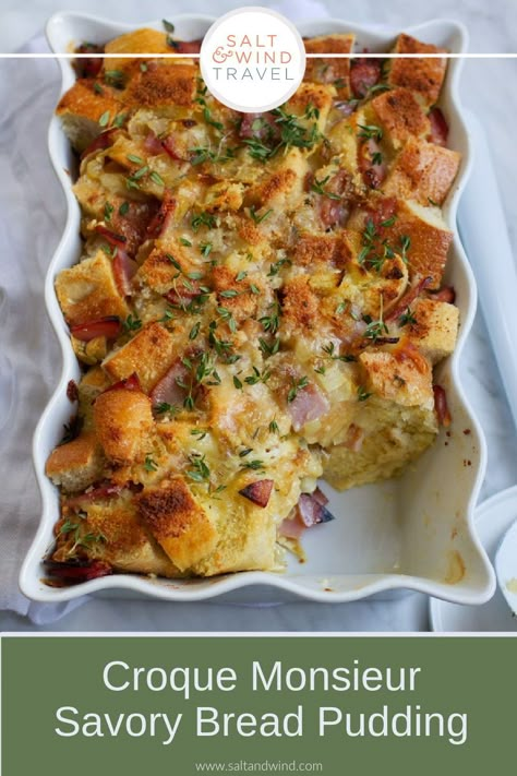 Recipes With Old Bread, Savory Bread Pudding Recipe, Savory Bread Pudding, French Sandwich, Savory Bread Puddings, Light Food, Ham And Cheese Sandwich, Savory Bread, Breakfast Bites