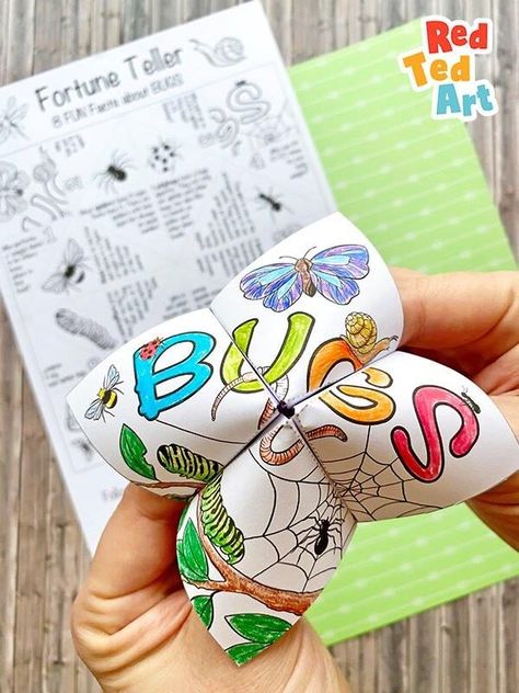 Free Bug Printables, Bug Hunt Activities, Bug Hunt Printable, Easy Bug Craft, Bug Games For Kids, Creepy Crawlies Craft For Kids, Bug Arts And Crafts, Insect Art For Kids, Paper Fortune Teller Ideas