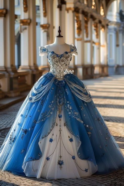 Blue Ball Gowns, Princess Ball Gowns, Fashion Illustration Dresses, Dream Wedding Ideas Dresses, Fantasy Gowns, Pretty Prom Dresses, Fairytale Dress, Fantasy Dress, Ball Gown Dresses