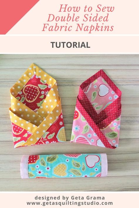 Diy Fabric Napkins, Napkin Designs Ideas, Quilted Napkins, Sewing Napkins, Napkins Ideas, Cloth Napkins Diy, Pinwheel Quilt Pattern, Double Sided Fabric, Sewing Christmas Gifts