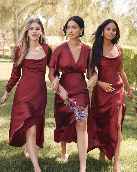 Berry Color Bridesmaid Dresses, Dusty Red Bridesmaid Dresses, Red Dress Bridesmaid Dress, Red Dress Bridesmaids, February Bridesmaid Dresses, Pomegranate Bridesmaid Dresses, Red Wedding Bridesmaid Dresses, Bridesmaid Red Dresses, Satin Bridesmaid Dresses With Sleeves