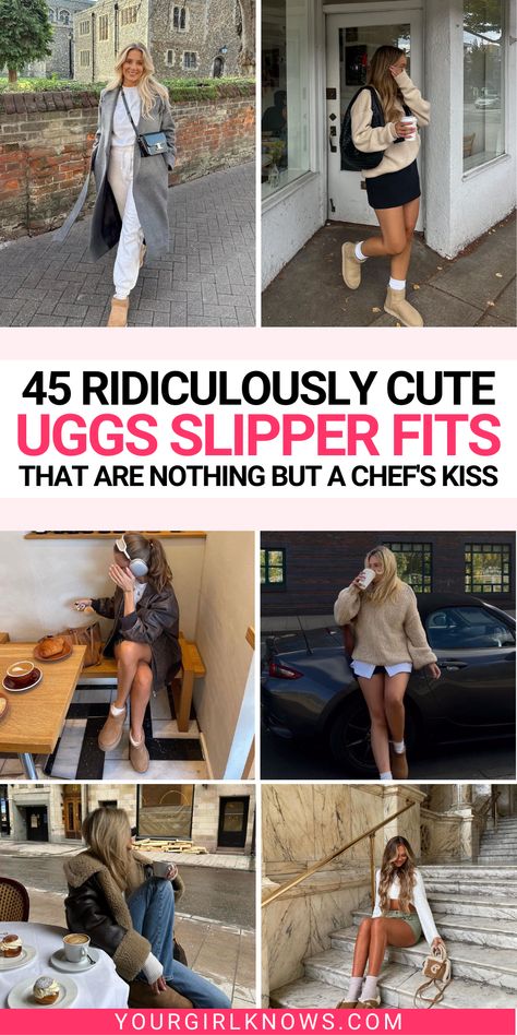 Elevate your winter wardrobe with our 45 UGGs outfit ideas! From comfy-cozy to seriously stylish, we've rounded up the best UGGs looks to keep you on point all season long. Stylish Ugg Outfits, Popular Uggs 2023, How To Style Ugg Slippers Outfits, Mini Skirt With Ugg Boots, Platform Short Uggs, Ugg 2023 Outfit, Trending Womens Boots 2023, Ugg Jacket Outfit, Razz Ugg Slippers Outfits