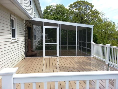 Partially Screened in Deck in a lean-to style against house Screened In Lean To Porch, Partially Screened In Deck, Partially Screened In Porch, Lean To Screened In Porch, Screened In Deck On A Budget, Backyard Screened In Patio, Screened Deck, Addition Plans, Cinnamon Fern