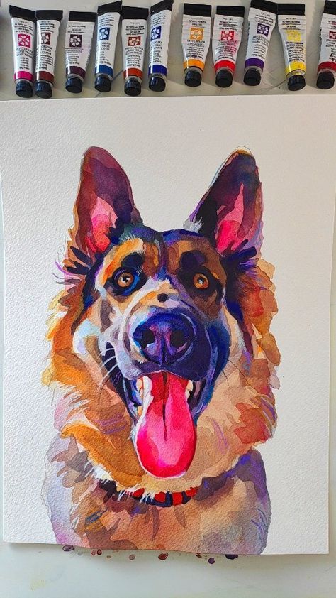 Watercolor German Shepherd, German Shepherd Drawings, Akvarel Painting, Marker Inspiration, German Shepherd Painting, German Shepherd Art, Dog Portraits Art, Watercolor Dog Portrait, Watercolor Paintings Of Animals