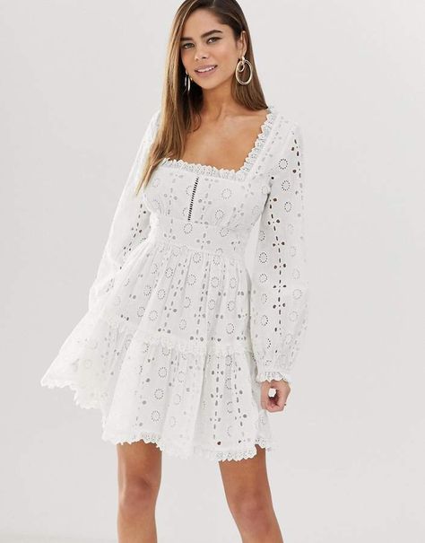 Asos Design ASOS DESIGN broderie square neck mini skater dress with lace trims Jadore Fashion, African Print Skirt, Mini Skater Dress, Asos Dress, Lace Trims, Mode Inspo, Dress With Lace, Western Dresses, Print Skirt