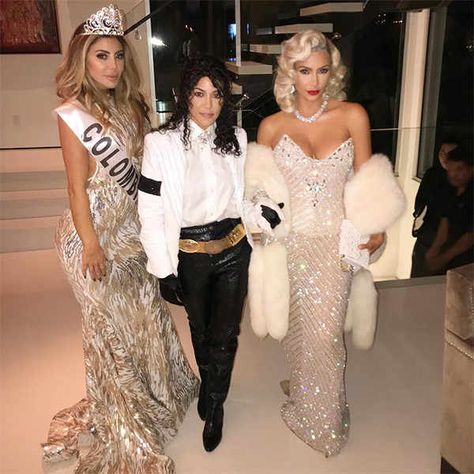 Kim Kardashian, Kourtney Kardashian, Larsa Pippen, Halloween, 2017, Madonna, Michael Jackson Kardashian Halloween, Kardashian Halloween Costume, Kim Kardashian Halloween, Kylie Jenner Dress, Epic Halloween Costumes, Larsa Pippen, Khloe Kardashian And Tristan, Dream Kardashian, Kim Kardashian Dresses