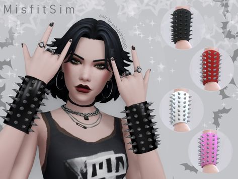 The Sims Resource - Punk Spiked Leather Cuff for female RIGHT Bracelets Sims 4 Cc, Sims4 Bracelet, Sims 4 Bracelet Cc, Punk Sims 4 Cc, Sims 4 Punk Cc, Sims 4 Punk, Sims 4 Cc Goth, Tripp Pants, Goth Accessories