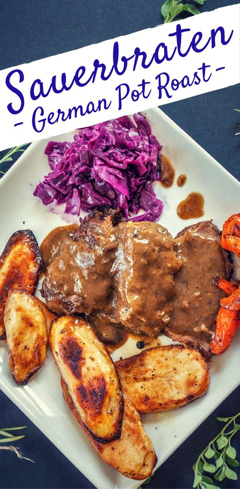 German Pot Roast, German Recipes Dinner, Saurbraten Recipe, Sauerbraten Recipe, Oktoberfest Recipes, German Food Recipes, Easy German Recipes, Polish Foods, Swiss Food