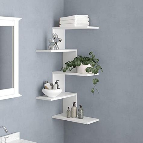 Corner Shelf Ideas, Corner Shelf Design, Interior Design Pictures, Floating Corner Shelves, Corner Wall Shelves, Modern Wall Shelf, Corner Decor, Wall Shelf Decor, Decor Baie