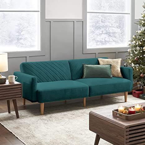 Mopio Chloe Futon Sofa Bed, Convertible Sleeper Sofa with Tapered Legs, 77.5" W, Small Splitback Sofa for Living Room, Deep Teal Velvet Small Sofa Sleeper, Velvet Futon, Sofa Bed Convertible, Living Room Antique, Couches For Living Room, Modern Futon, Futon Couch, Teal Velvet, Sofa Sleeper