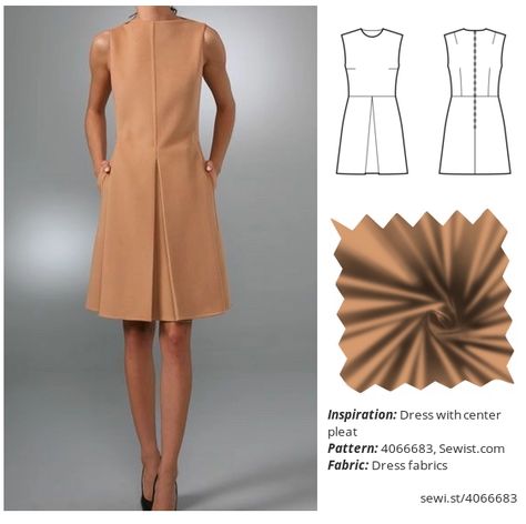 Online Pattern Designer Sewist CAD. Styleboard Dress with center pleat.Make your own sewing pattern, enter your measurements and download PDF sewing pattern in 5 minutes! Simple Dress Diy, Nude Satin Dress, Clothing Sewing Patterns, Pleats Pattern, Dress Sewing Tutorials, Couture Sewing Techniques, Online Pattern, Minimalist Wardrobe, Tailored Dress