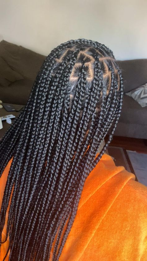 Small , waist length Knotless Braids Bra Strap Length, Bra Strap Length Box Braids, Braids Back, Bouncy Layers, Haircuts With Layers, Black Box Braids, Braids Knotless, Banana Hair Clips, Box Braids Hairstyles For Black Women