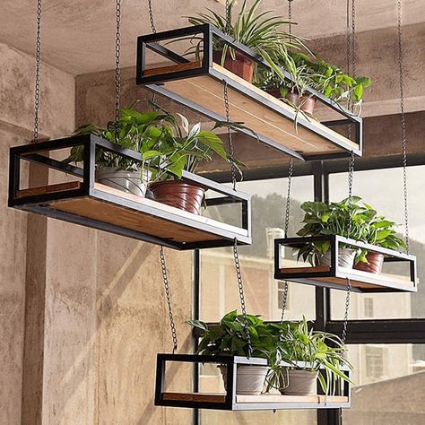 Hanging Cube Floating Shelves Ceiling-Type Flower Stand Personality Bar Plant Shelves Iron Art Wall Storage & Display Rack Wall Shelf Suspended for Indoor Balcony Decorative Ceiling: Amazon.co.uk: Kitchen & Home Hanging Shelf Kitchen, Suspended Shelves, Decorative Shelves, Shelf Office, Ceiling Shelves, Indoor Balcony, Flower Hanging, Cafe Garden, Desk In Living Room