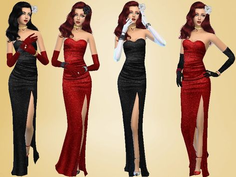 Dress glamorous golden years `-^_^-. two colors, red and black.  Found in TSR Category 'Sims 4 Female Formal' Sims 4 Cc Long Dress Formal, Jessica Rabbit Sims 4 Cc, Sims 4 Jessica Rabbit, Sims 4 Cc Evening Dress, Sims 4 Cc Red Dress, Sims 4 Cc Dresses Formal Long, Long Gloves With Dress, Sims 4 Cc Dresses, Dress With Gloves Classy