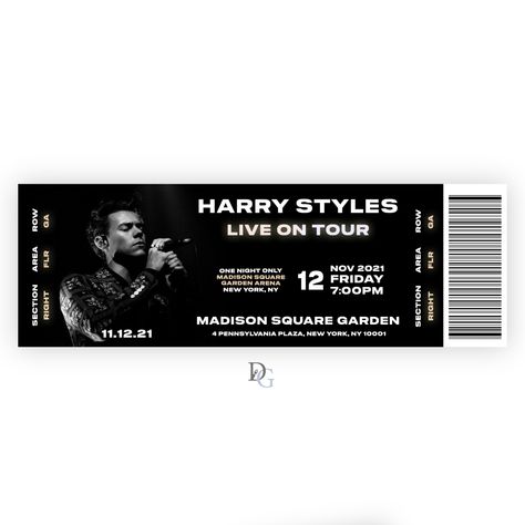 Harry Styles ticket design by Desni Gordon-Anderson Tickets For Concert, Harry Styles Concert Tickets, Ticket Design Ideas, Concert Ticket Design, Tickets Design, Music Tickets, Concert Ticket, Harry Styles Concert, Ticket Design