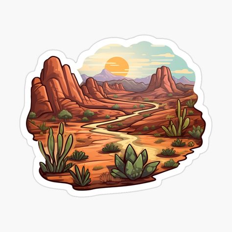 Get my art printed on awesome products. Support me at Redbubble #RBandME: https://www.redbubble.com/i/sticker/Southwest-Desert-Scene-by-gorff/147944801.EJUG5?asc=u Desert Stickers, Desert Theme, Arizona Style, Desert Scene, Southwest Desert, Scene Design, Top Artists, Science Poster, Sticker Design