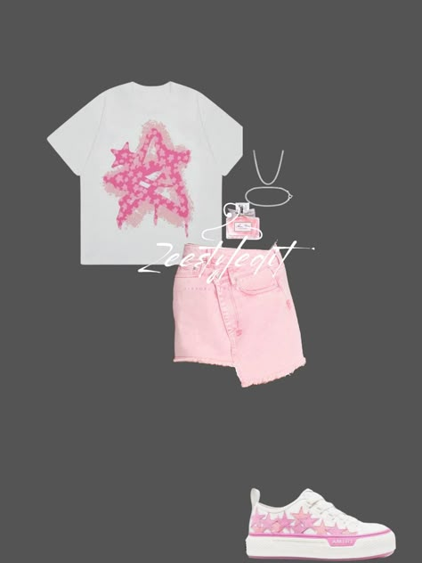 Pink Graphic Print Top For Birthday Gift, Pink Amiri Shoes Outfit, Pink Graphic Tee For Party, Pink Graphic Tee With Graphic Print, Pink Graphic Tee For Birthday, Star Top Pink, Cute Birthday Outfits, Fasion Outfits, Shein Outfits