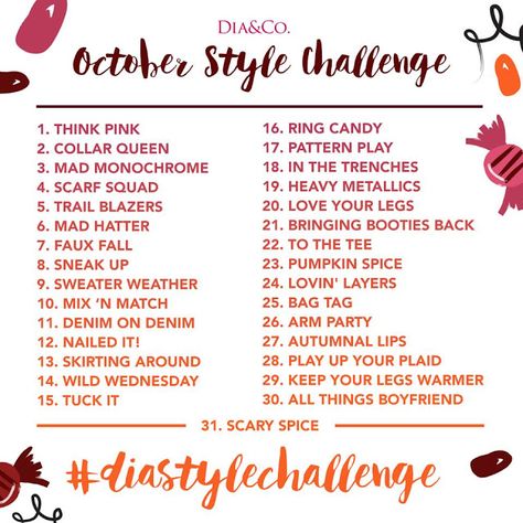 October Style, Fall Challenge, Photo A Day Challenge, October Fashion, Instagram Challenge, Makeup Challenges, Outfit Challenge, Social Media Planner, Pattern Play