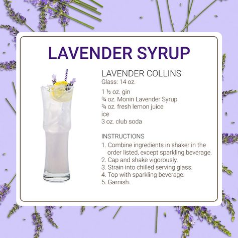 Lavender Italian Soda, Monin Lavender Syrup Recipes, Monin Syrup Recipes Cocktails, Lavender Haze Bachelorette Party, Lavender Syrup Drinks, Mocktails Lavender, Drinks With Lavender Syrup, Torani Lavender Syrup Recipes, Lavender Syrup Cocktails