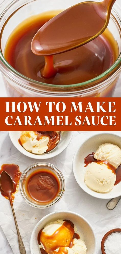 How to Make Caramel Sauce WITHOUT a candy thermometer! Takes just 15 minutes and is SO much better than store-bought. Step-by-step instructions and baking tips included to help you learn how to make the perfect homemade caramel recipe. Make Caramel Sauce, Ultimate Cookie Recipe, Homemade Caramel Recipes, Salted Caramel Recipes, Caramel Dessert Recipes, Homemade Salted Caramel, Caramel Recipe, Easy Sweets, Scratch Recipes