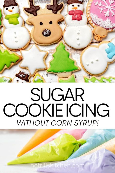 Recipe For Royal Icing For Sugar Cookies, Easy Sugar Cookie Icing No Corn Syrup, Sugar Cookie Icing That Hardens Without Corn Syrup, Hardening Icing For Sugar Cookies, Easy Hardening Icing, Cookie Icing Recipe No Corn Syrup, Royal Icing Recipe No Corn Syrup, Icing For Christmas Sugar Cookies, Christmas Sugar Cookies Icing