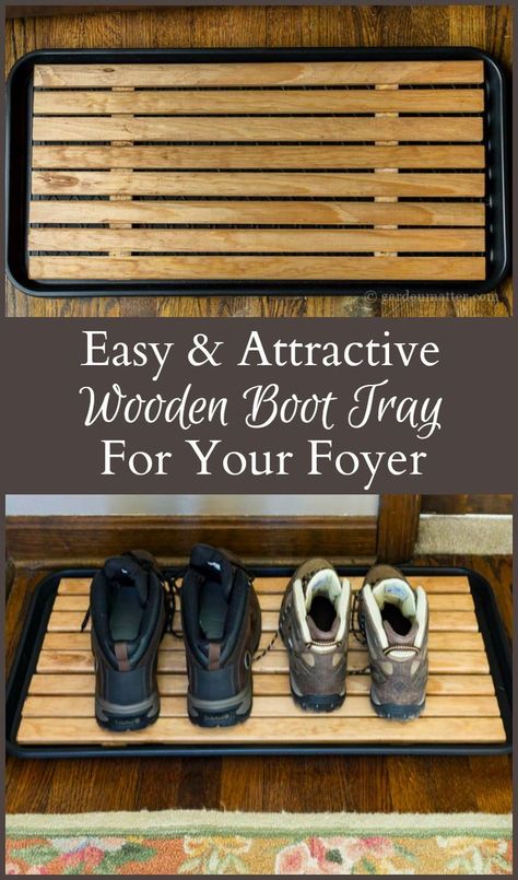 Learn how to make a wooden boot tray that is attractive enough for your foyer. This pretty piece of decor is simple to make, and very useful in the home. Shoe Tray, Boot Tray, Diy Shoe Rack, Up House, Diy Shoes, Home Renovation, Wood Diy, Home Projects, Wood Projects