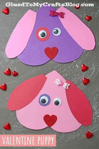 Valentine Puppy Craft, Puppy Heart Craft, Heart Puppy Dog Craft, Daycare Crafts Valentines Day, Valentine’s Day Dog Craft, Valentine Animals Heart Shapes, Pre Schooler Crafts Valentine, Valentine’s Day Heart Craft, Easy Valentine Crafts For Kindergarten