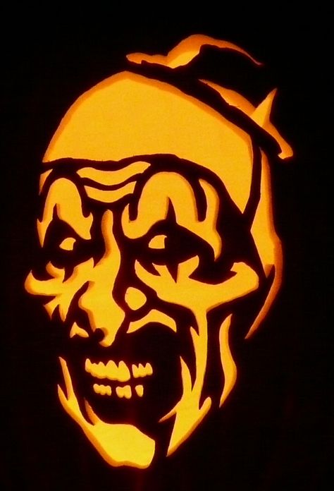 2018 Carved foam pumpkin-pattern by stonykins.com Punkin Carving Ideas Faces Scary, Classic Carved Pumpkin, Coraline Pumpkins Carvings, Pumpkin Carving Ideas Terrifier, Pumpkin Carving Ideas Realistic, Pumpkin Carving Ideas South Park, Pumpkin Carving Art The Clown, Horror Movie Jack O Lantern, Pumpkin Carving Ideas Scary Hard