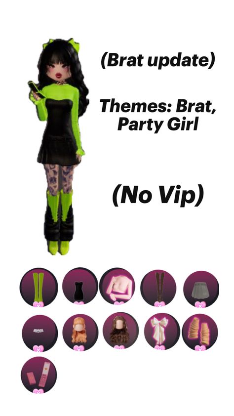 Brat update dress to impress, themes: Brat, Party Girl Kawaii Diy Crafts, Kawaii Diy, Party Girl, Themed Outfits, Girls Party Dress, Party Girls, Outfit Idea, Party Outfit, Dress To Impress