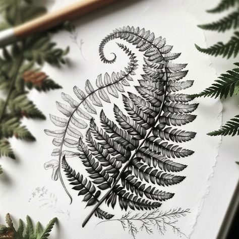 Fern Tattoo Design Pack Flower Fern Tattoo, Fern With Roots Tattoo, Fern Tattoo Drawing, Womans Fine Line Tattoo, Fern Tattoo On Shoulder, Snake Garden Tattoo, Fern Tattoo Sternum, Fern Tattoo On Back, Realistic Fern Tattoo