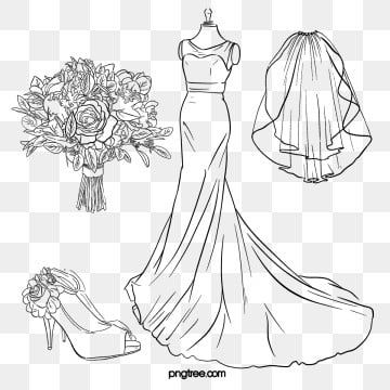 wedding,wedding dress,veil,formal dress,wedding shoes,high heels,bridal bouquet,flower,hand painted,line drawing,element Drawing Bouquet, Light Yellow Weddings, Wedding Dress Bouquet, Bouquet Drawing, Shoe Drawing, Shoes Clipart, Wedding Dress Illustrations, Dress Clipart, Element Dress