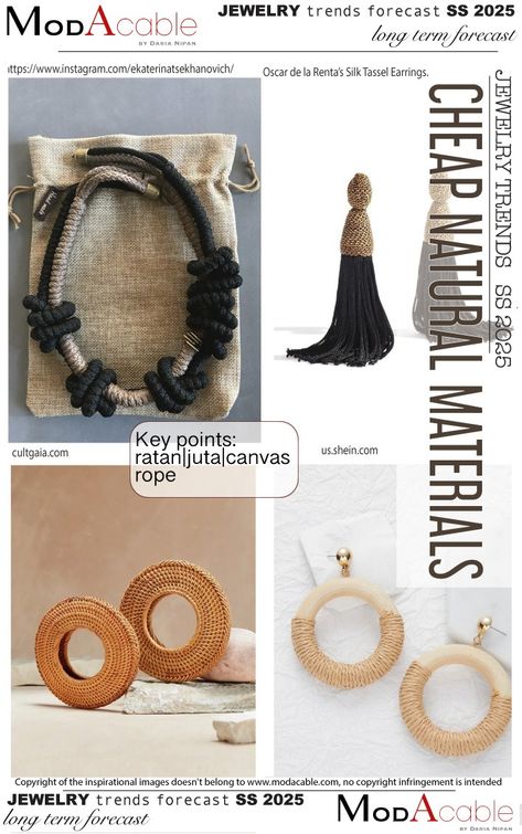 SS25 jewelry trend Natural materials - ModaCable Ss 25 Trends, Kidswear Trends, Trend Forecast, Fashion Trend Forecast, Outerwear Trends, Art Nouveau Pendant, Rope Jewelry, Girl Trends, Denim Trends