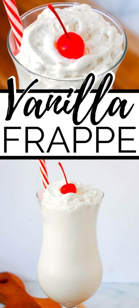 It doesn't get any easier than this 3 ingredient vanilla frappe recipe. If you enjoy vanilla bean frappuccinos, you will love this delicious, creamy drink. Easy Desserts With 3 Ingredients, Vanilla Frappuccino Recipe No Ice Cream, Non Coffee Frappe Recipe, Vanilla Chai Frappe Recipe, Low Calorie Frappe Recipe, Frappe Recipe No Coffee, Vanilla Powder Recipes, Healthy Frappe Recipe, Vanilla Frappe Recipe